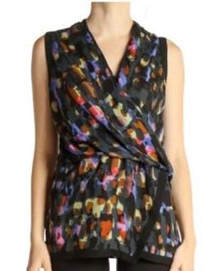 CAbi #3077 Flaunt Wrap Blouse Black Multi